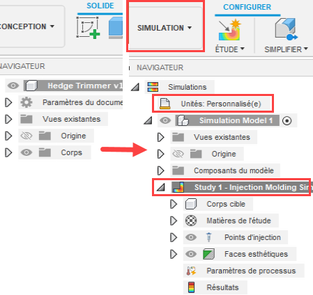 configuration d’une simulation de moulage par injection