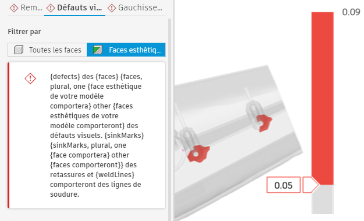onglet des défauts visuels dans les résultats guidés