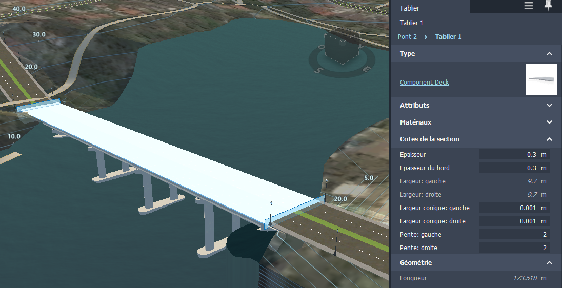 Lignes de profil en travers du tablier de pont