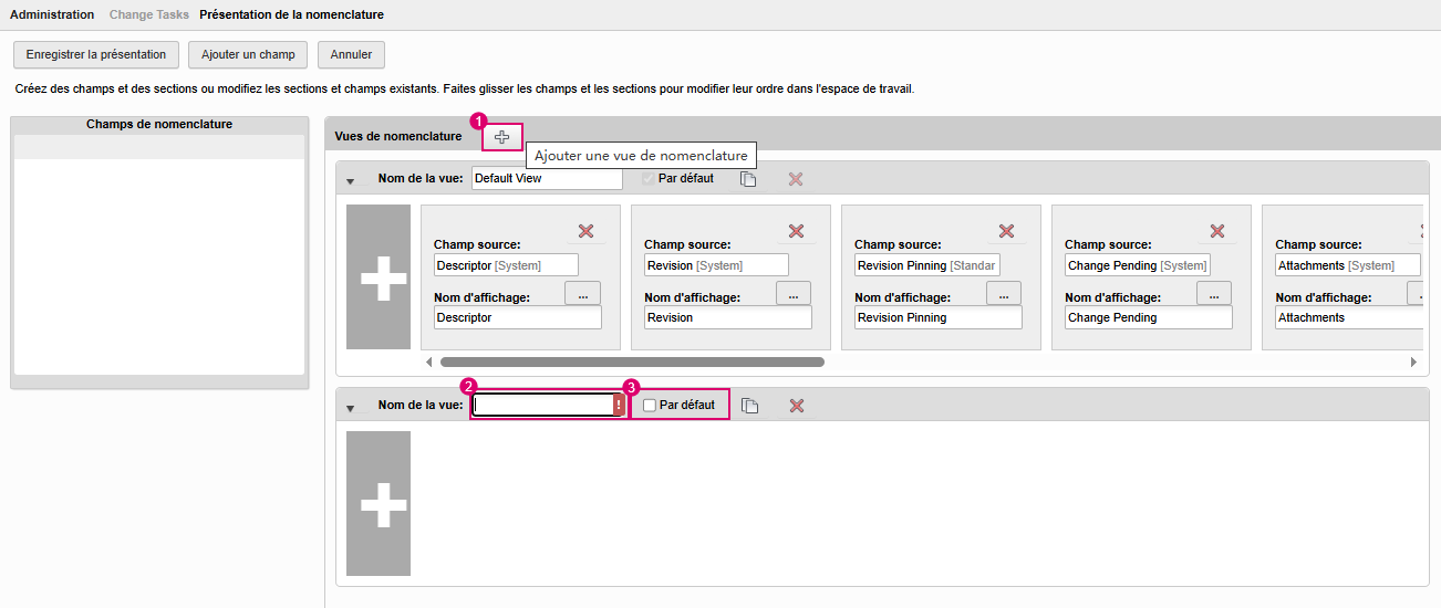 Création d’une vue de nomenclature