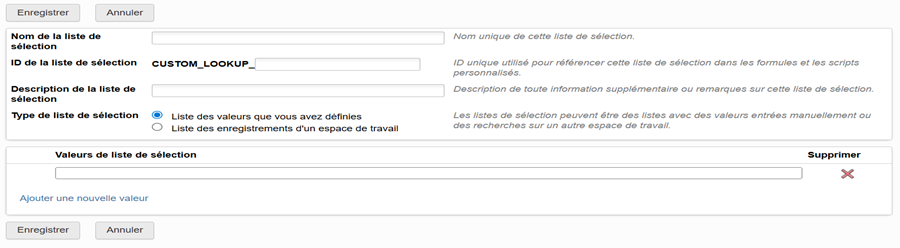 Définition d’une liste de sélection