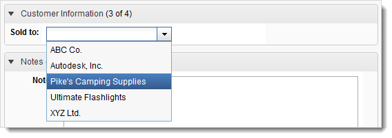 Liste de sélection répertoriant les valeurs du champ Nom