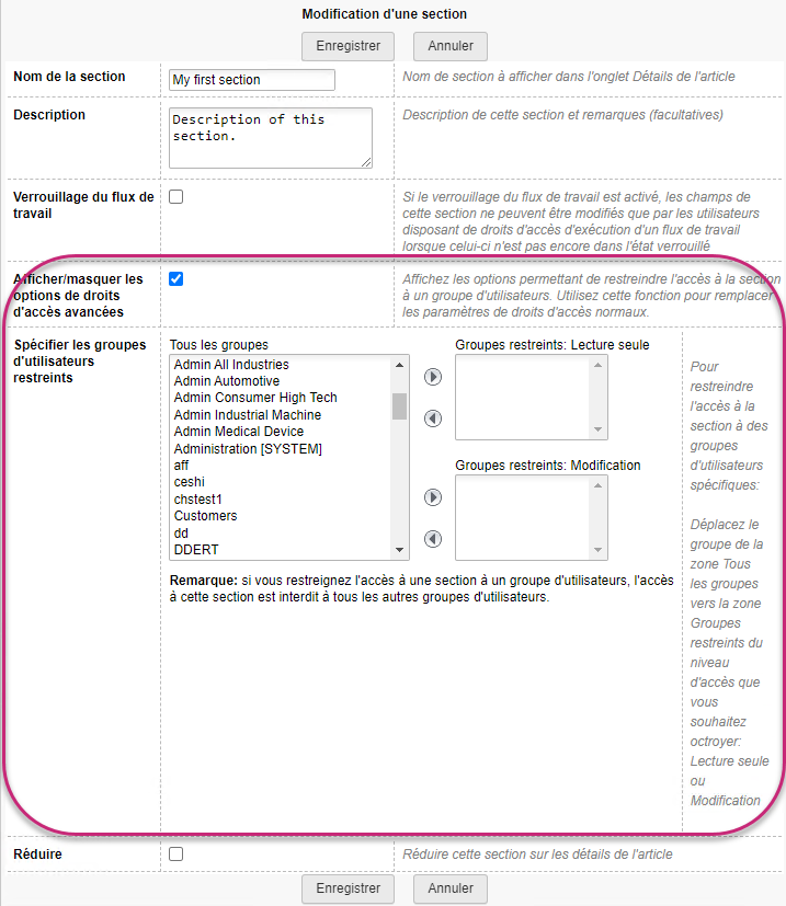 Restriction de l’accès des groupes