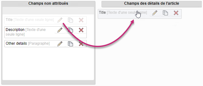 Association de champs à une section