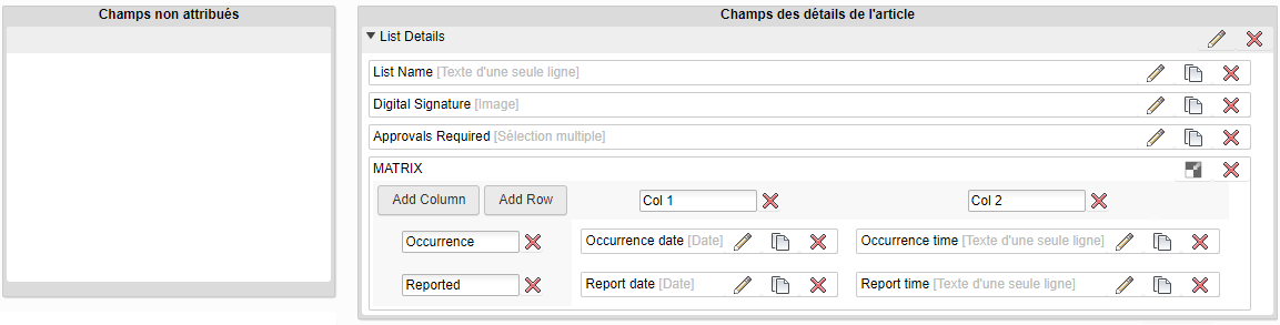 Attribution des champs de la table terminée