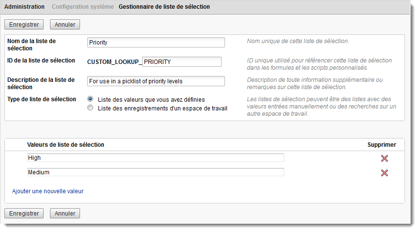 Ajout de nouvelles valeurs