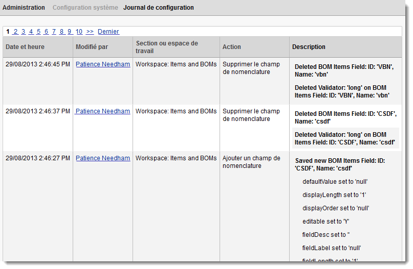 Journal de configuration