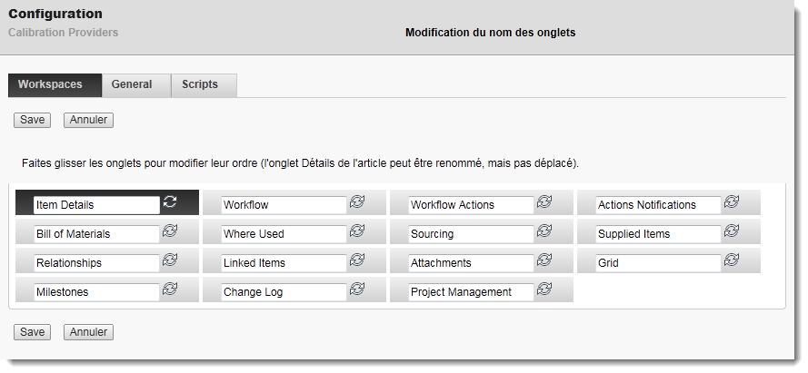 Personnalisation des onglets dans un espace de travail