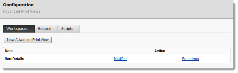 Configuration des vues d’impression avancées
