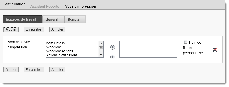 Boîte de dialogue de configuration des vues d’impression
