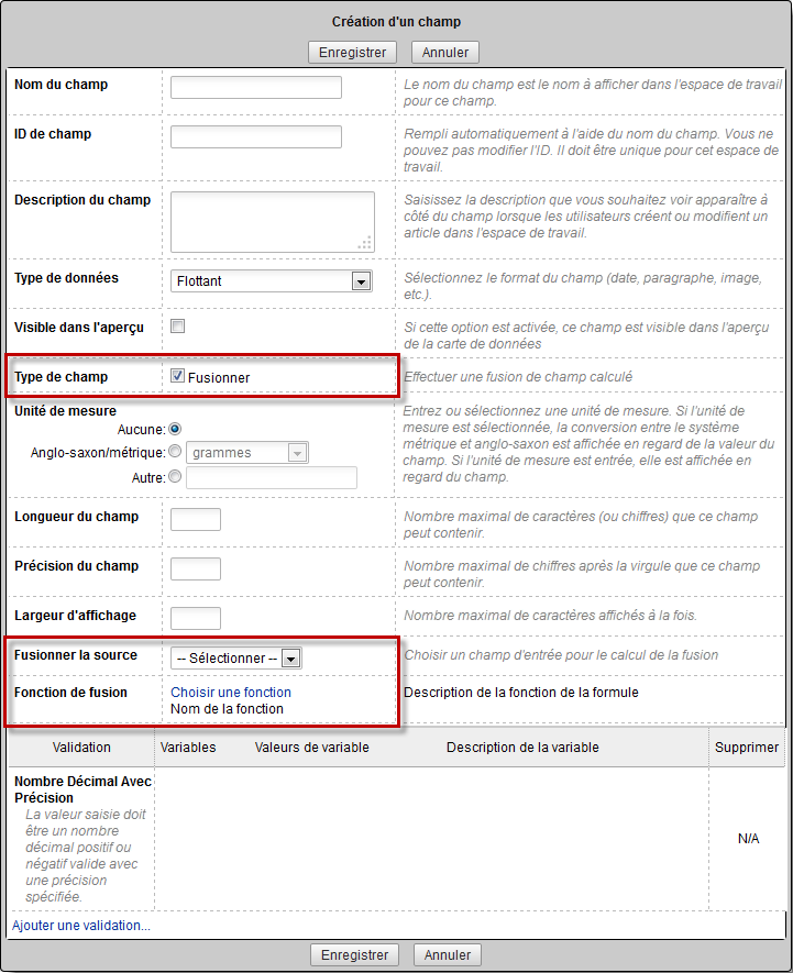 Création d’un champ de cumul