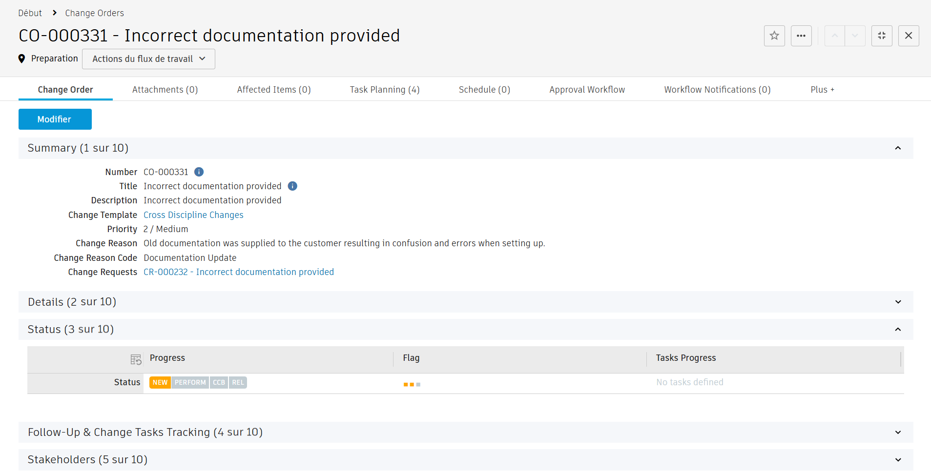 ordre de modification