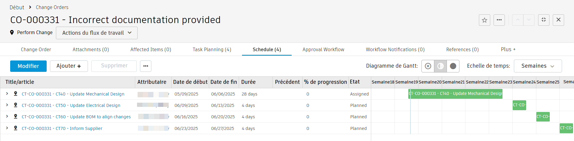 Onglet Planification