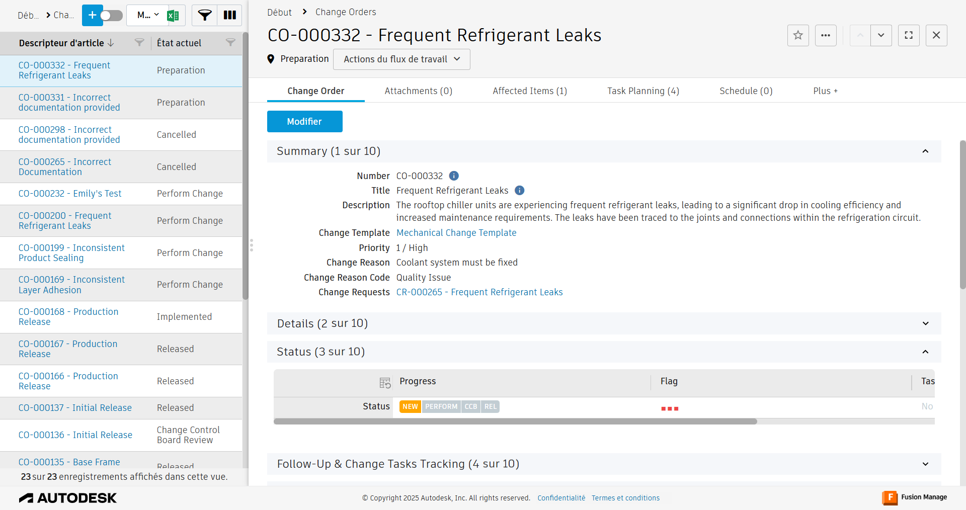 ordres de modification