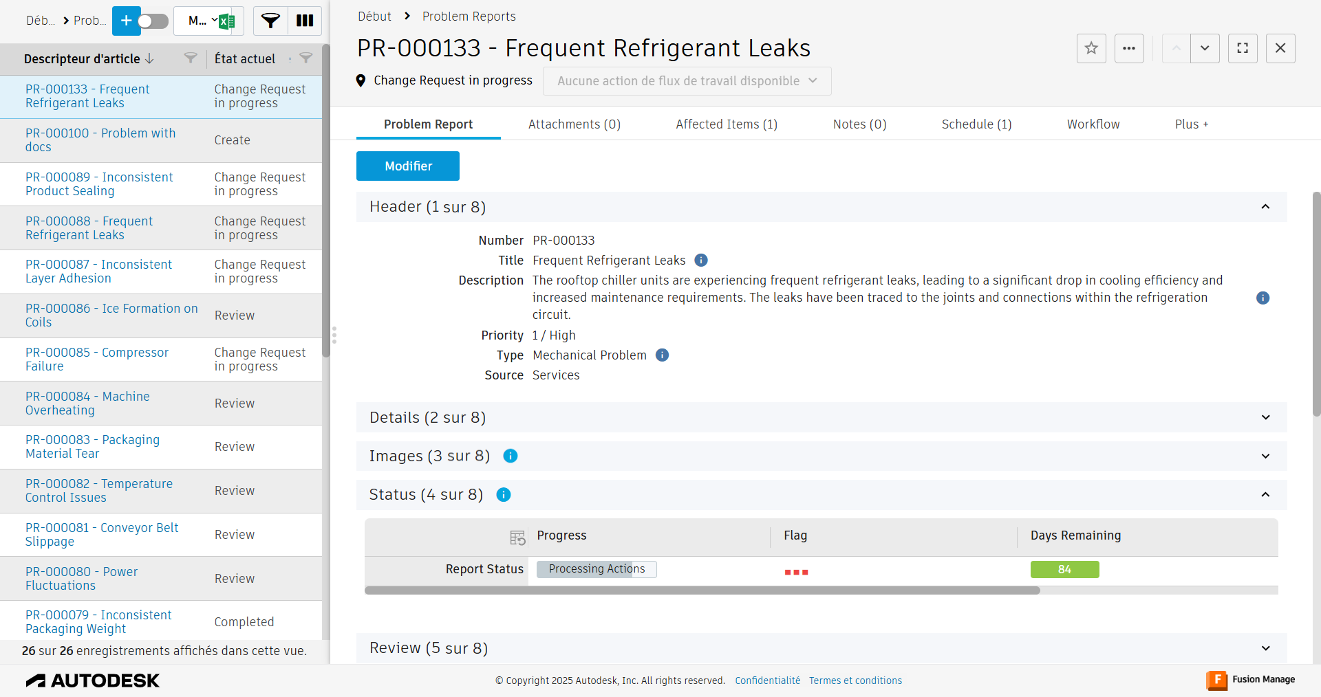 rapports sur les problèmes