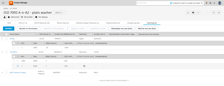 Onglet Approvisionnement