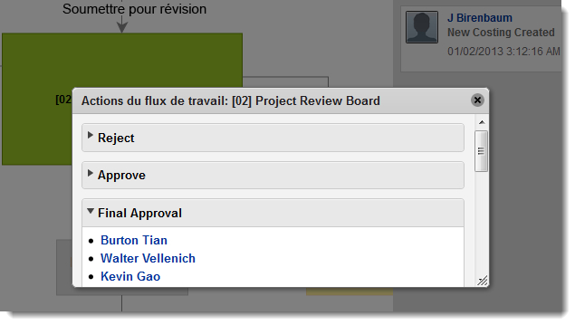 actions disponibles de flux de travail