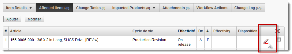 comparaison de nomenclature, sélectionner un article en attente