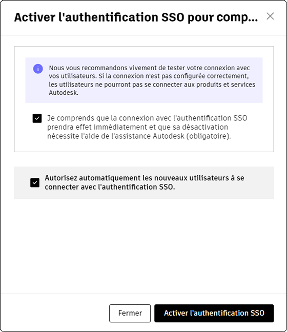 Test et activation de l’authentification SSO