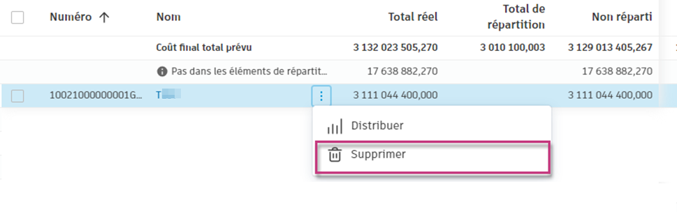 Supprimer un élément de distribution