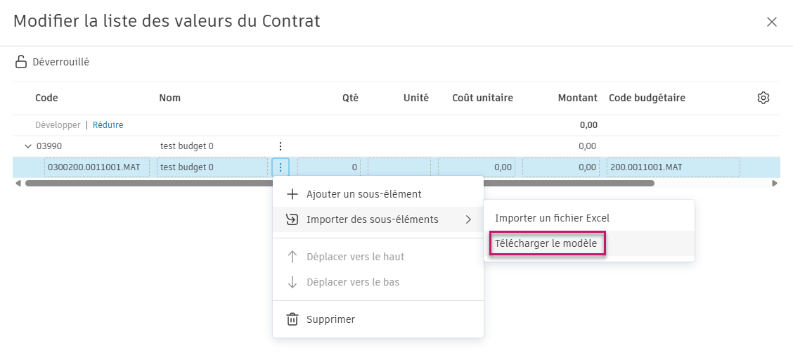 Télécharger le modèle de liste des valeurs