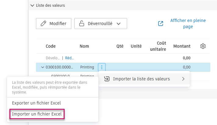 Importer un fichier Excel