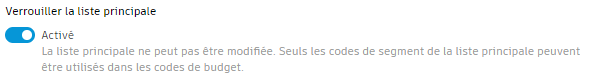 Case à cocher Verrouiller la liste principale dans les paramètres de budget