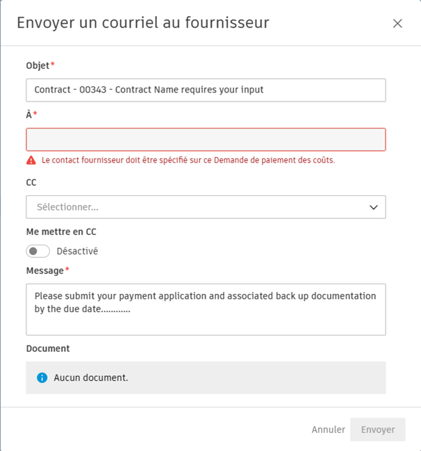 Envoyer un courriel au fournisseur