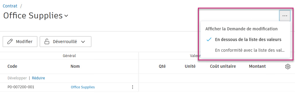 Afficher les demandes de modification sous forme de colonnes