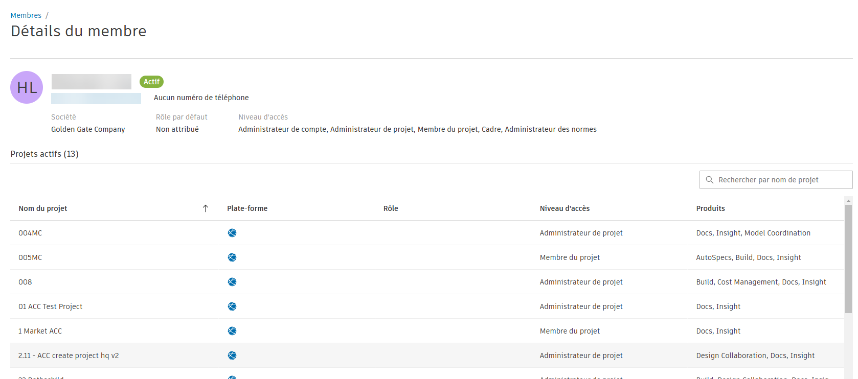 Détails du membre du projet