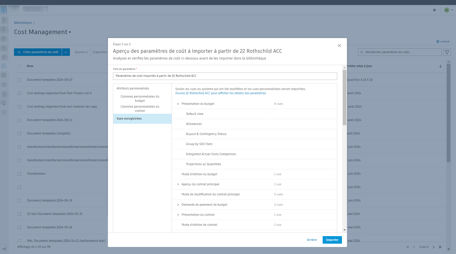 Aperçu des paramètres de coût