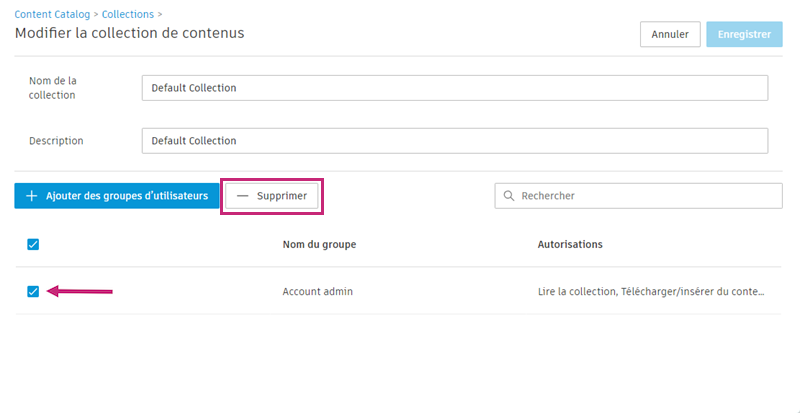 Retirer les groupes d'utilisateurs