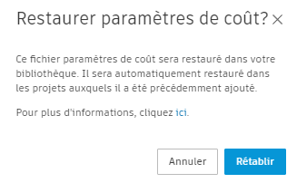Restaurer le paramètre de coût