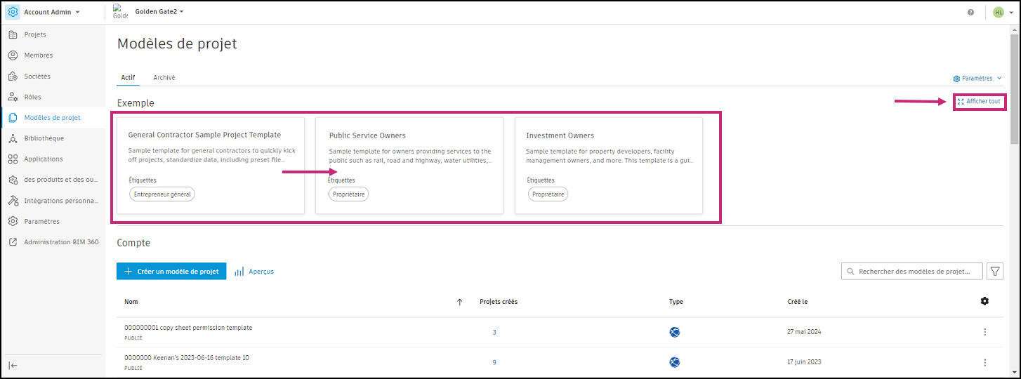 Exemples de modèles de projet