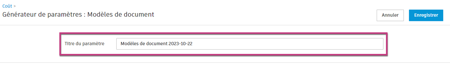 Générateur de paramètres