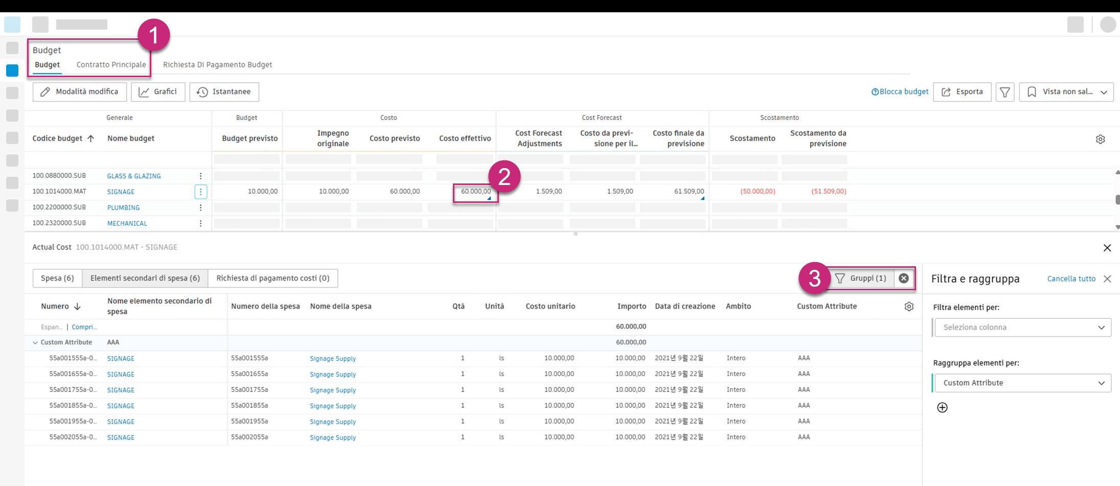 Riquadro a comparsa Costo effettivo