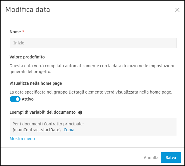 Edit dates configuration panel