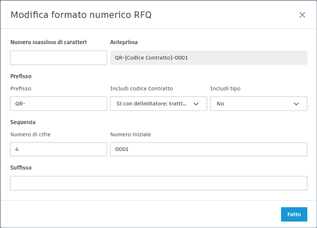 Edit RFQ number format dialog