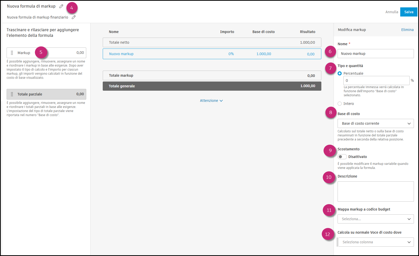 Financial markup formula configuration steps