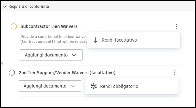 Compliance requirement optional or required configuration options
