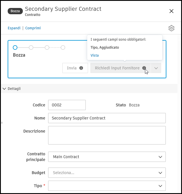 Required fields validation message for contracts