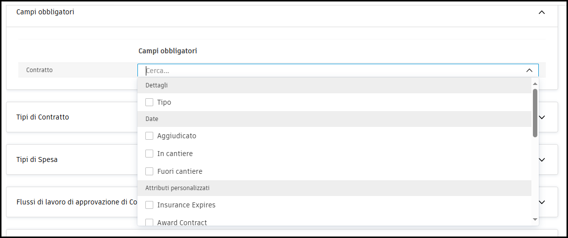 Required fields for contracts configuration