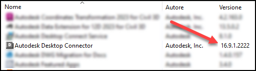 Versione installata nel Pannello di controllo