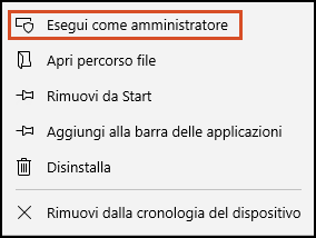 Esegui come amministratore