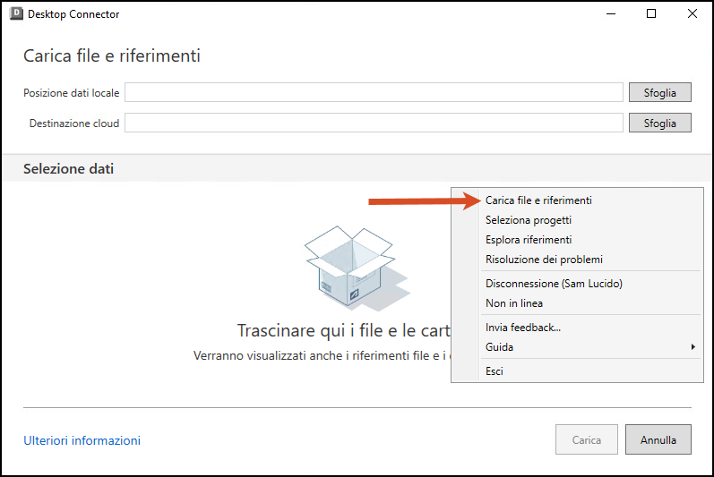 Strumento Carica file e riferimenti