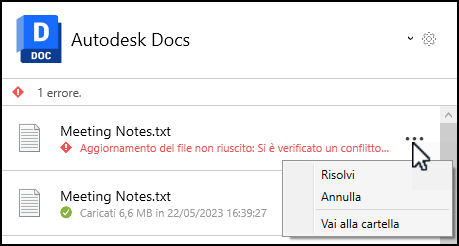 Opzioni del menu in conflitto