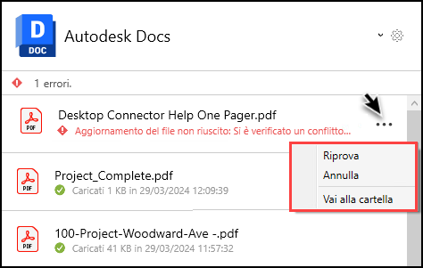 Caricamento dei documenti non riuscito