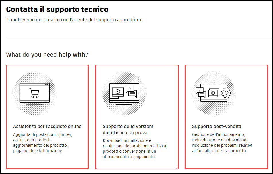 Accesso al supporto tecnico