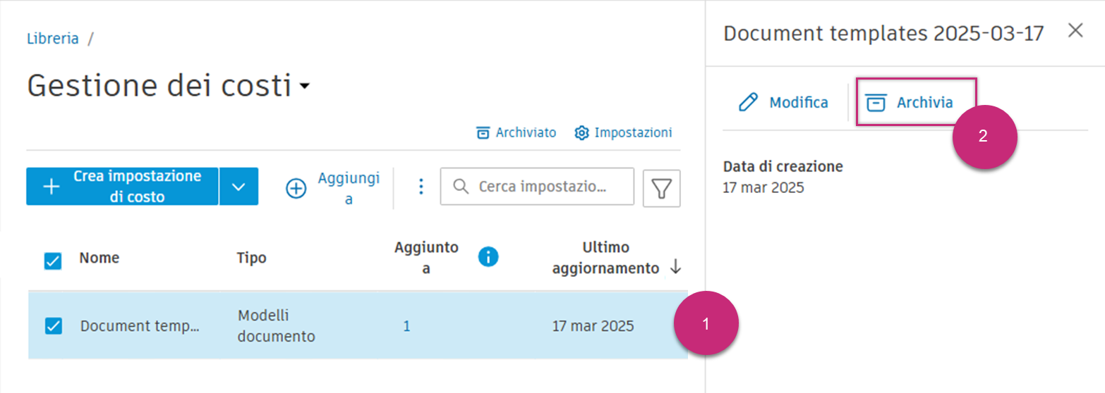 Archive Cost Setting