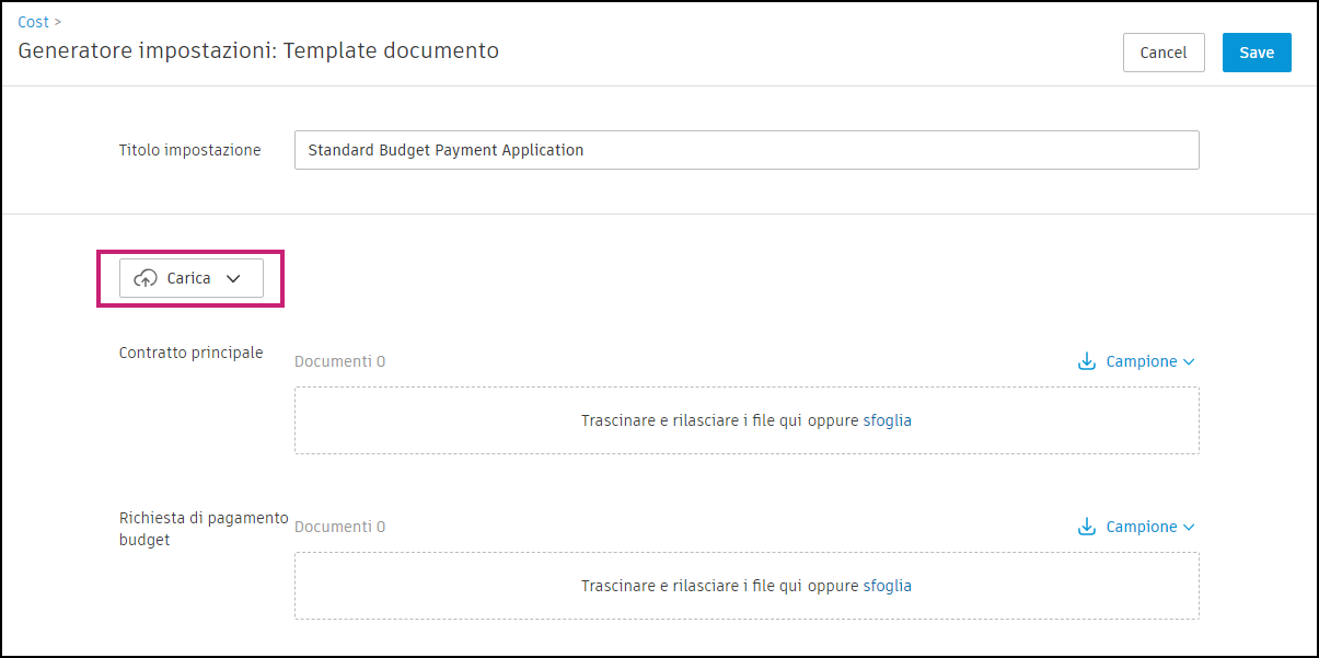 Cost Setting Upload